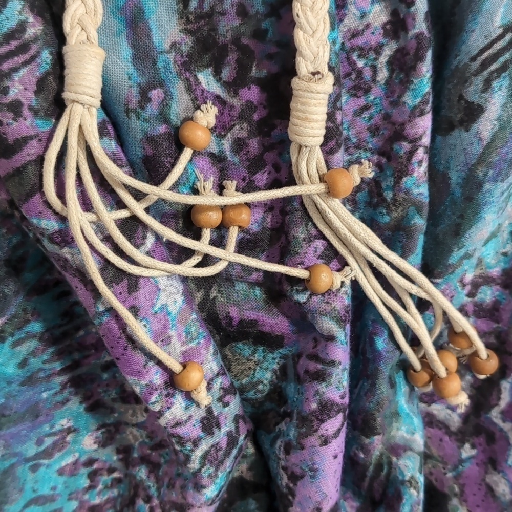 y2k No Boundaries Blue Purple Smocked Strapless Dress with Cord Waist Tie Size M - Picture 6 of 6